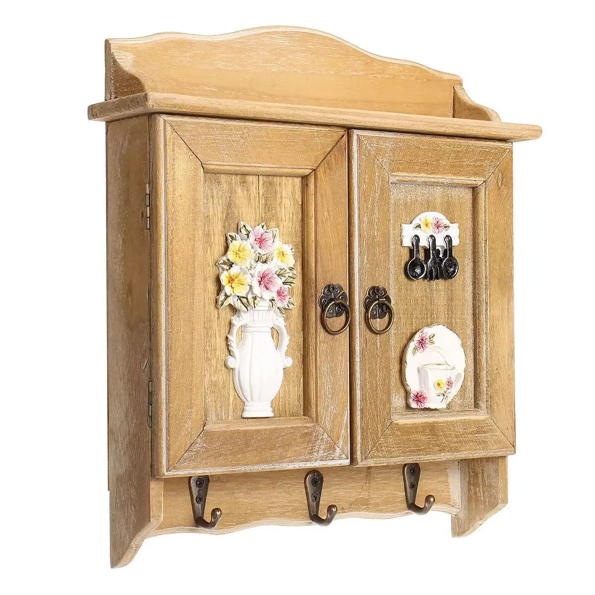 Pour la maison salon décor rétro en bois Double portes boîte à clés organisateur support 9 crochets clé armoire
