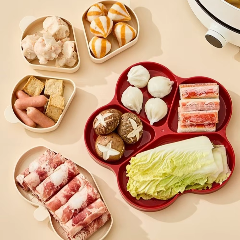 Assiette de préparation en plastique réutilisable à 4 compartiments, grande capacité, avec support pour cuillère, pour le contrôle des portions