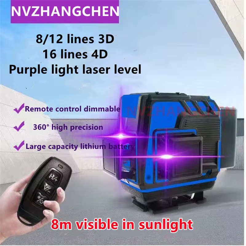 Niveau Laser 12/16 lignes 3D/4D ligne violette auto-nivelante 360 ​​rotation horizontale verticale