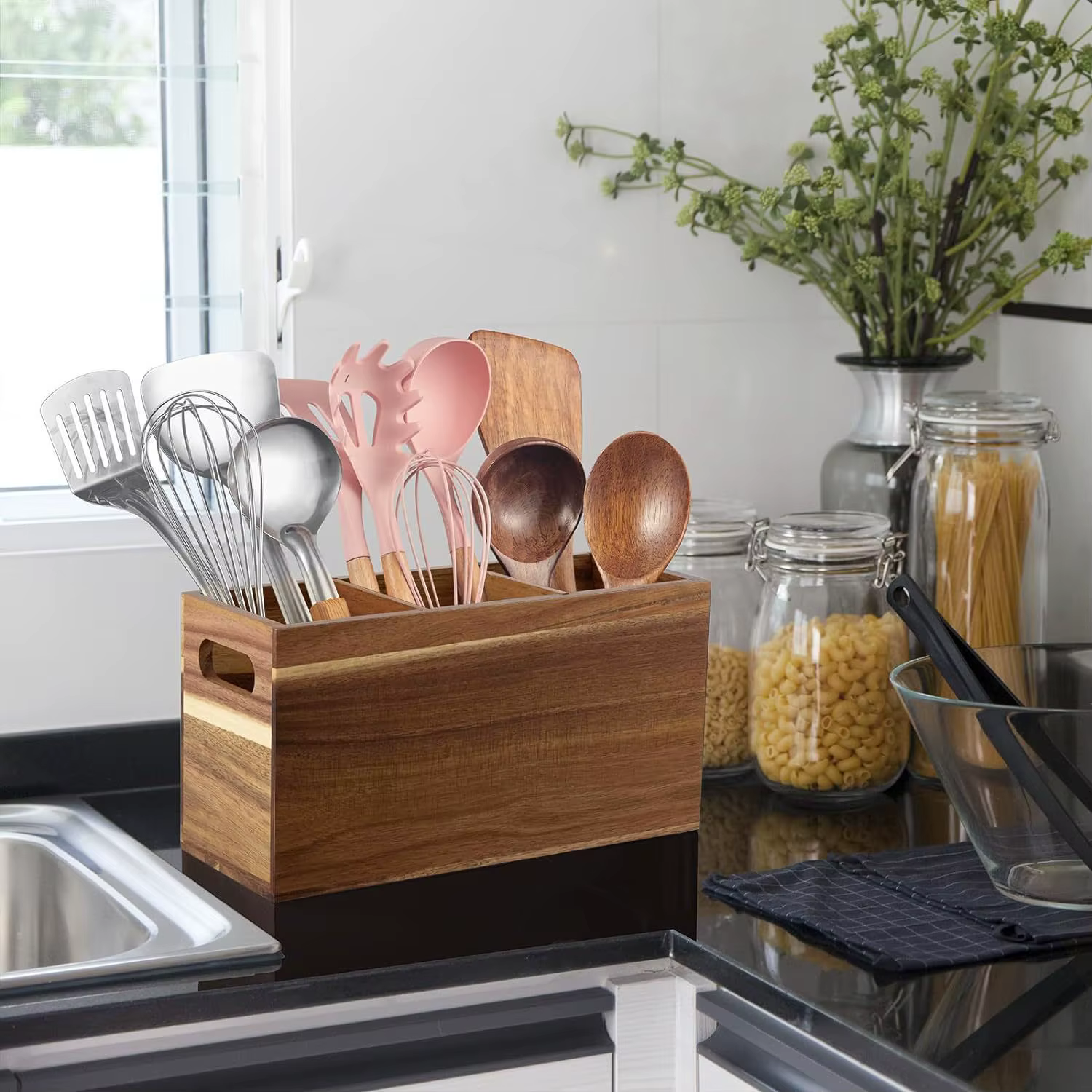 Organisateur de rangement d'ustensiles en bois