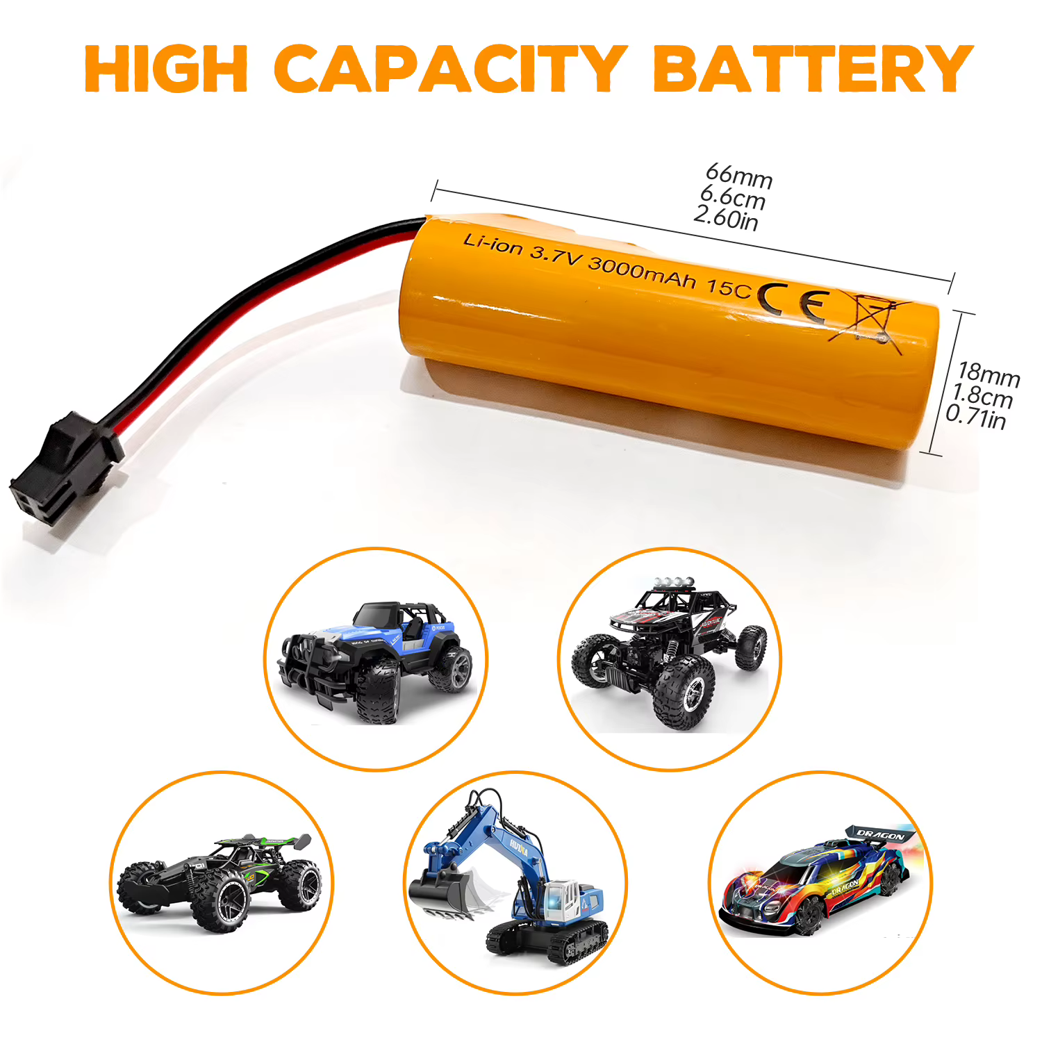 2 batteries Li-ion 3.7V 3000mAh avec prise SM-2P et USB pour voiture RC DE42 DE44 DE45 DE68