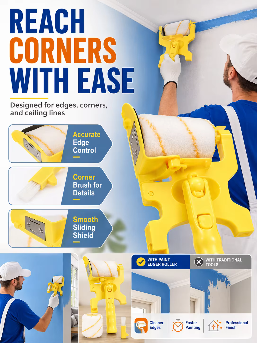 Kit de rouleaux de peinture multifonctionnel pour murs et plafonds