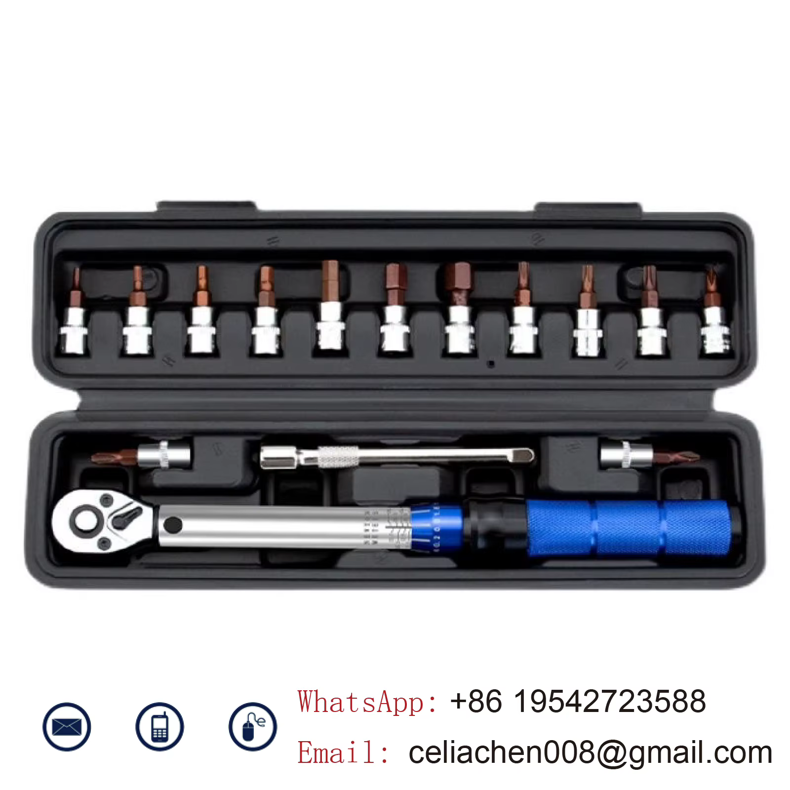 Clé Dynamométrique Réglable Haute Précision 2 à 24Nm 1 4 Pouce Kit de 15 Outils pour Réparation de Vélo avec Embouts et Coffret