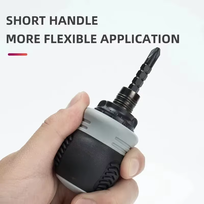 Tournevis à cliquet ergonomique à manche court avec 12 embouts double face multi-spécifications pour la réparation de meubles électroniques et de bricolage