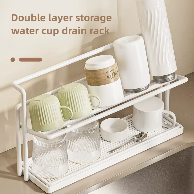 Organisateur de tasses avec plateau de vidange, organisation de rangement sur comptoir pour tasses, tasses Thermos, organisateur de cuisine, étagère, organisateurs de cuisine