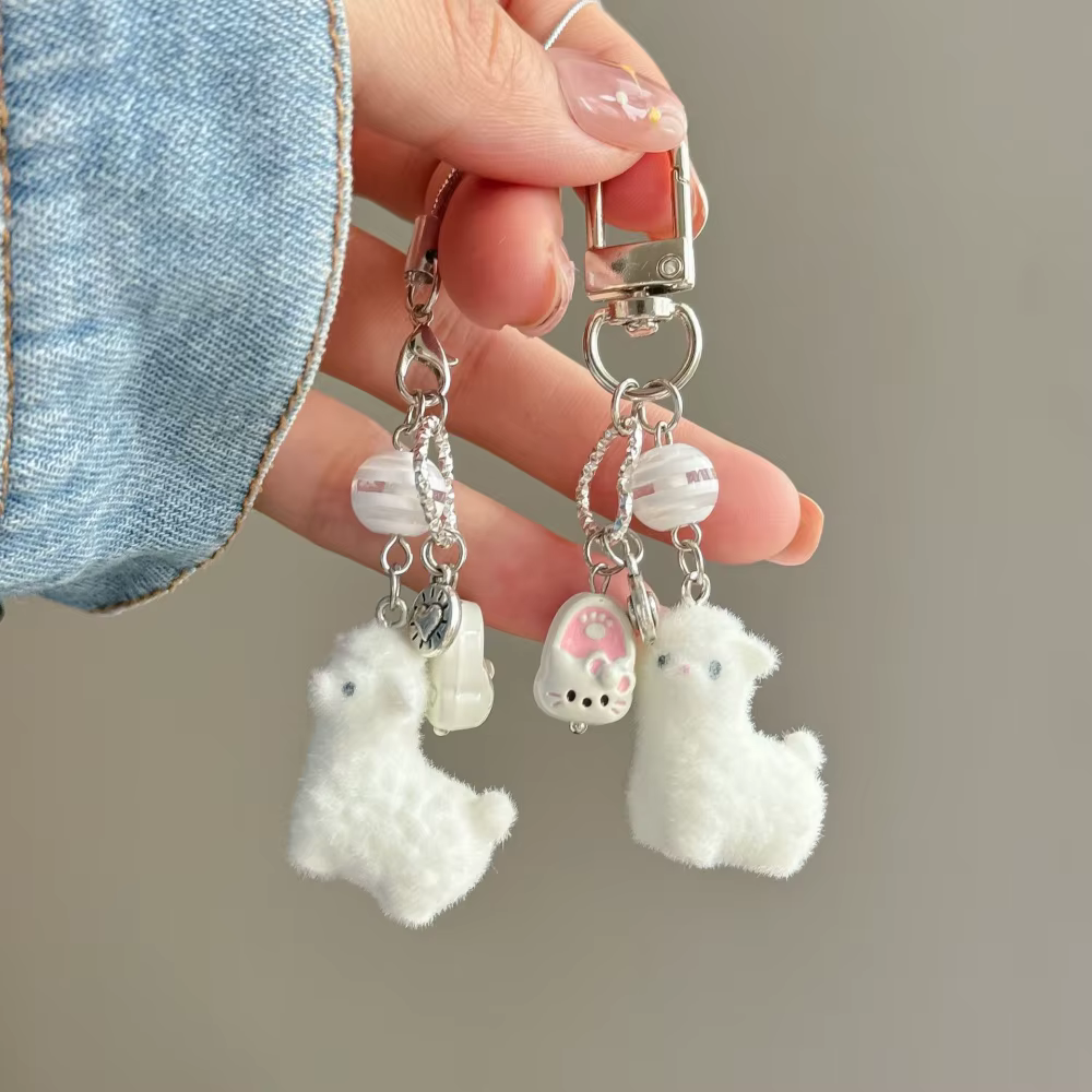 Porte-clés animal 3D, Porte-clés mouton floqué de haute qualité