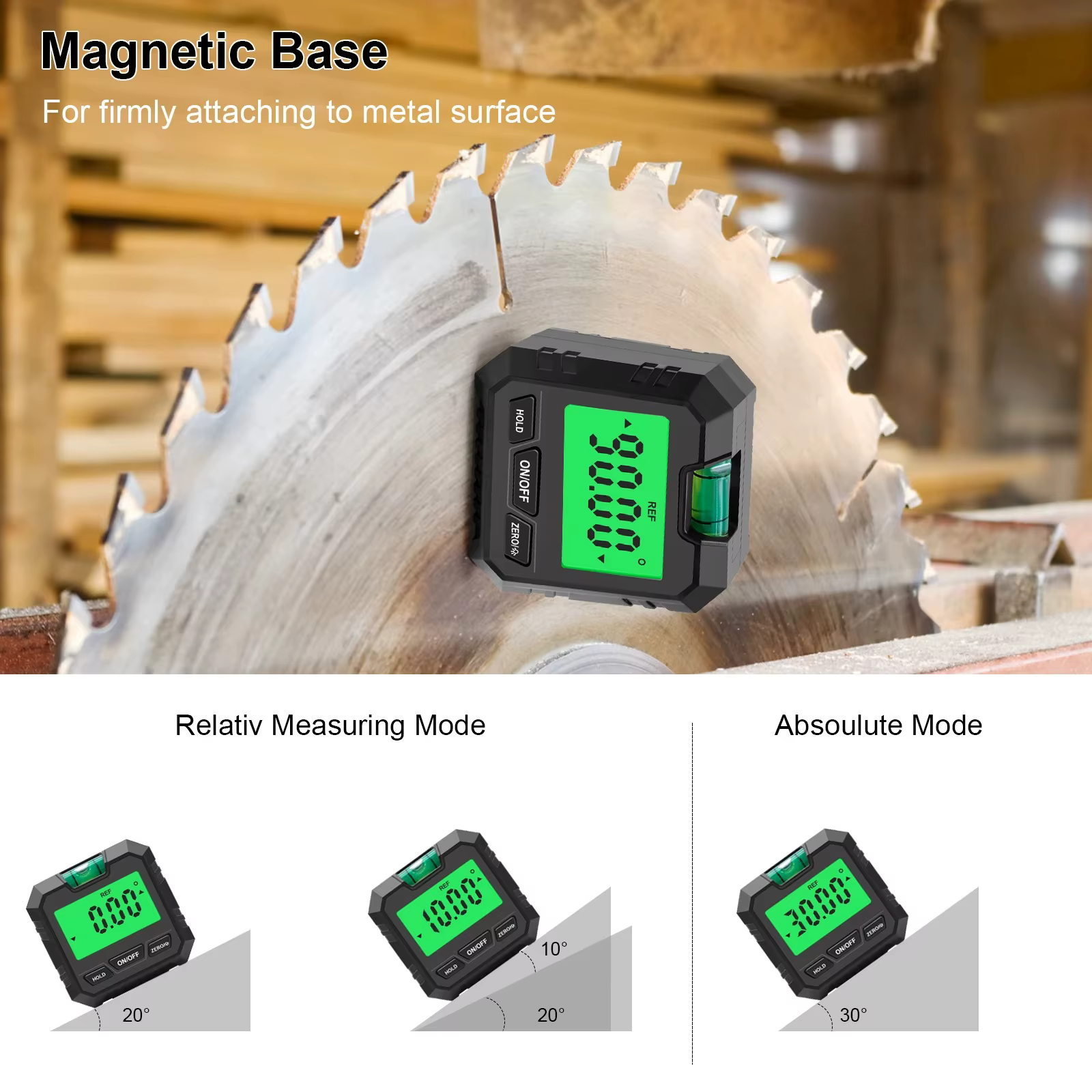 Jauge d'angle numérique 360 ° Mini inclinomètre de mesure avec Base magnétique