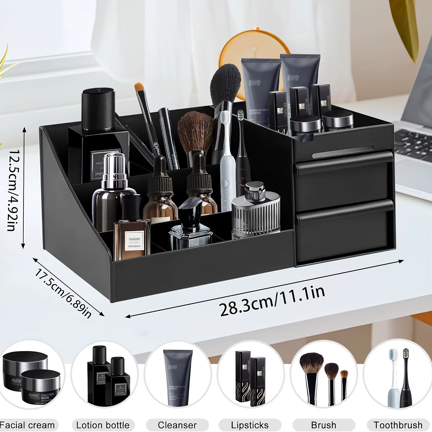 Organisateur de parfums et de colognes pour hommes avec tiroirs - Boîte de rangement cosmétique de comptoir adaptée aux soins de la peau et aux articles de toilette