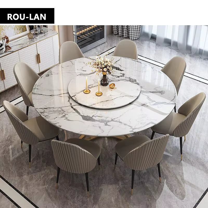 Table à manger moderne en marbre et ardoise pour restaurant, plateau tournant simple pour la maison