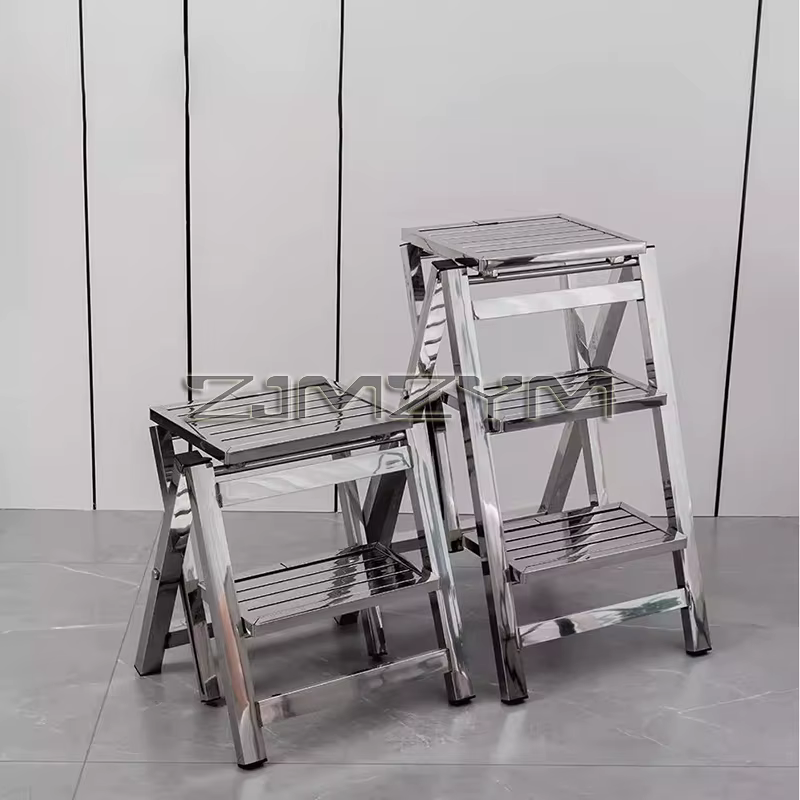Tabouret d'échelle en acier inoxydable pliant télescopique épaissi escabeau intérieur multifonctionnel Portable 2-3