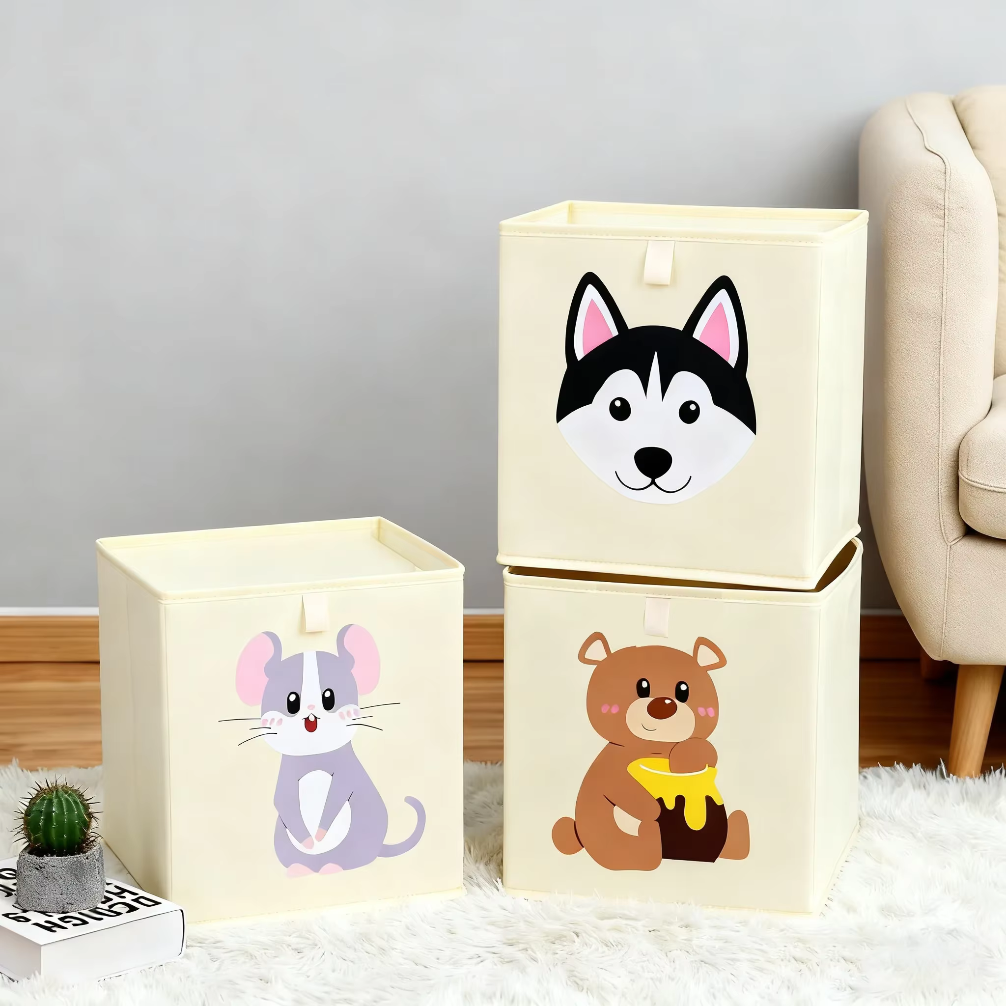 Boîtes de rangement pour articles divers de grande capacité, style dessin animé, boîte de rangement pour jouets d'enfants, pour chambre d'enfant, salle de jeux, salon