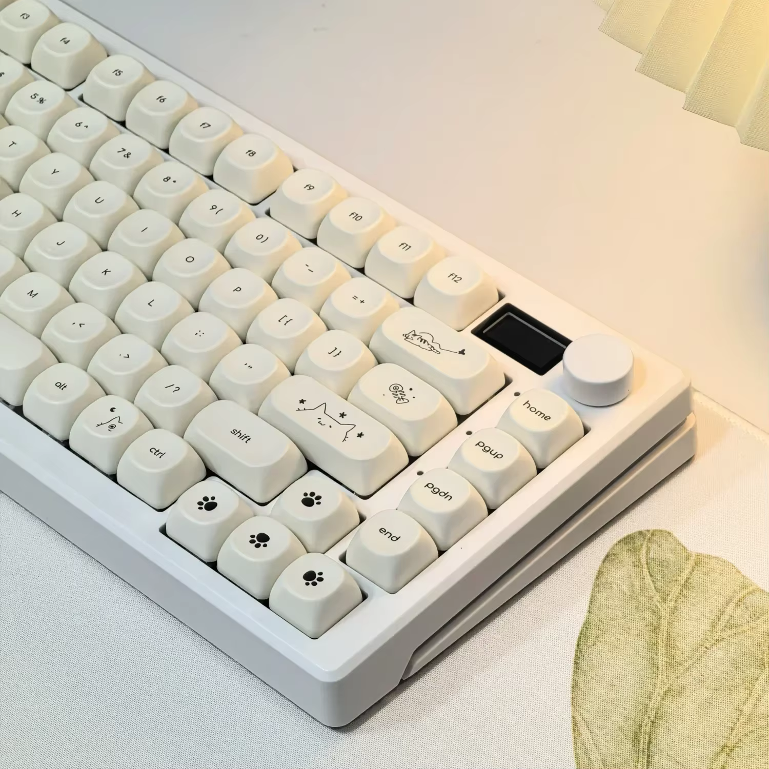 MAIMOOO Keycaps Simples Blanc Laiteux Chat Mignon 124 Touches PBT Profil MOA Personnalisé Coréen Russe Français pour Clavier Mécanique