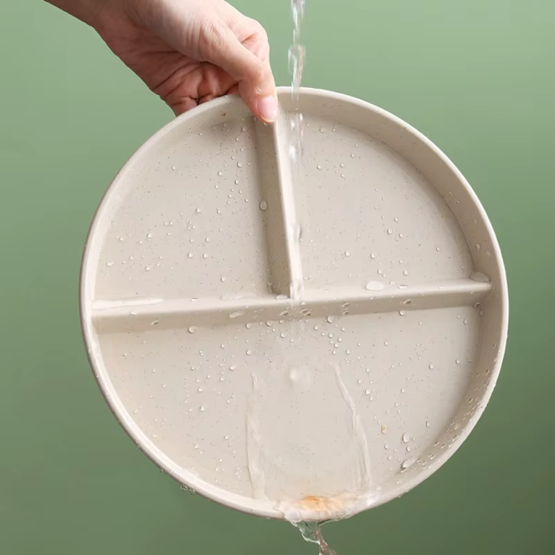 Assiette de petit-déjeuner divisée en 3 compartiments, assiette individuelle ronde en plastique, assiette réutilisable pour régime alimentaire sain et perte de poids, assiette de pique-nique