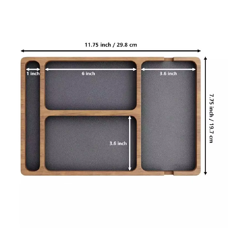 Boîte de rangement de bureau en bois massif avec compartiments, pour téléphone portable, écouteurs et autres petits objets, plateau de rangement en bois