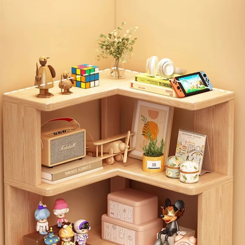 Bibliothèque d'angle en bois multicouche, armoire d'angle, étagère de rangement au sol, étagère de rangement, décorations pour la maison