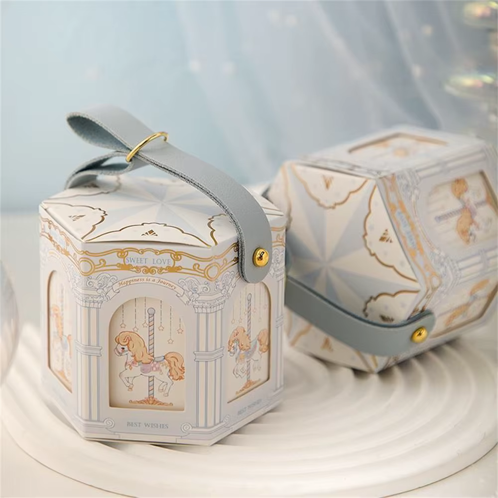 Carrousel en carton doré champagne, boîtes d'emballage pour faveurs de fête préChristophe, fournitures de décoration de fête d'anniversaire pour enfants, 1PC