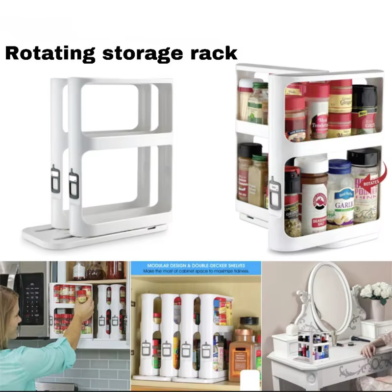 Support rotatif de stockage multicouche, armoire de rangement, support de stockage des aliments, support à épices rotatif extractible, support à épices