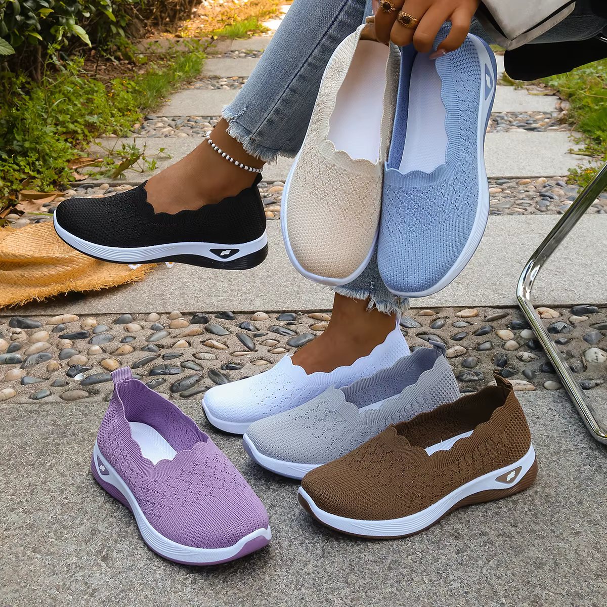 Chaussures orthopédiques pour femmes, chaussures de marche en tricot, respirantes, à enfiler, mocassins souples, baskets compensées antidérapantes, chaussures décontractées confortables