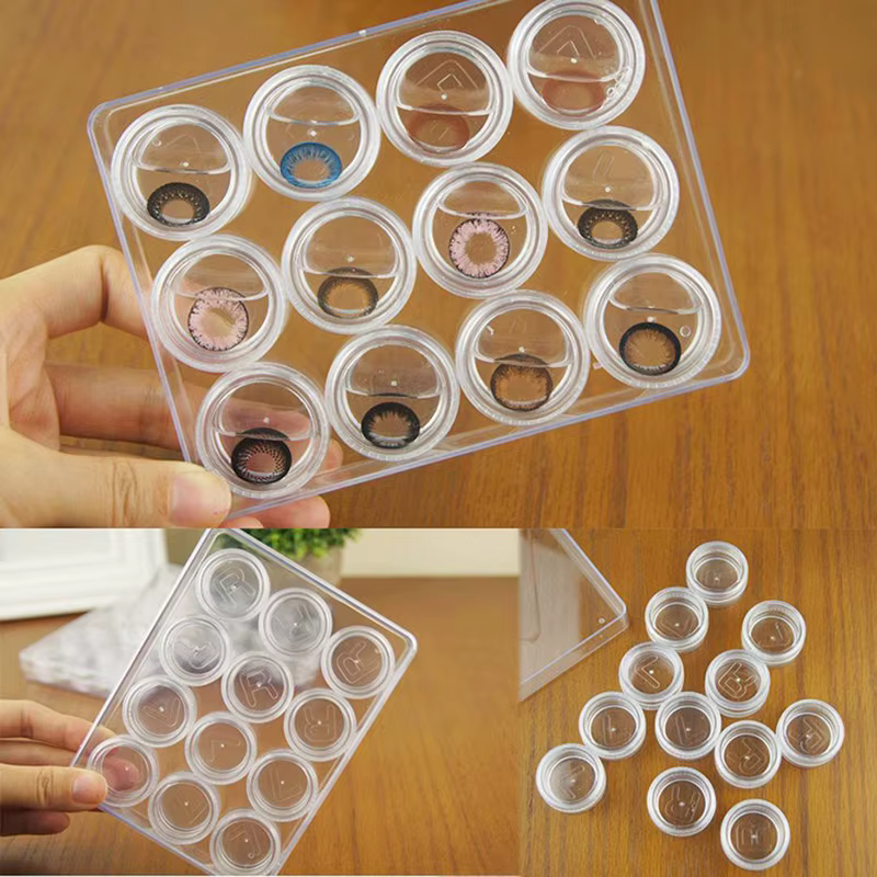 Boîte de rangement ronde transparente pour lentilles de contact