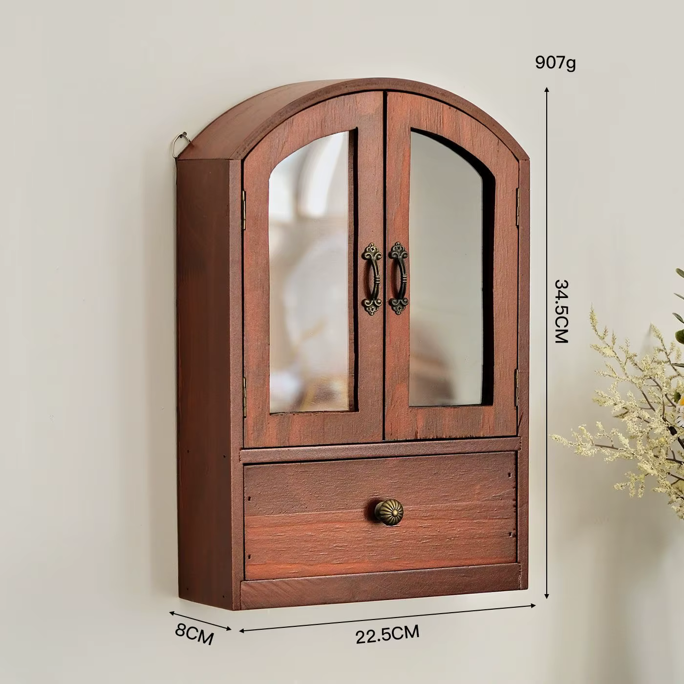 Armoire de rangement murale en bois, support de rangement de bureau rétro, anti-poussière, articles divers, boîte de rangement de cosmétiques, vitrine de jouets de poupée