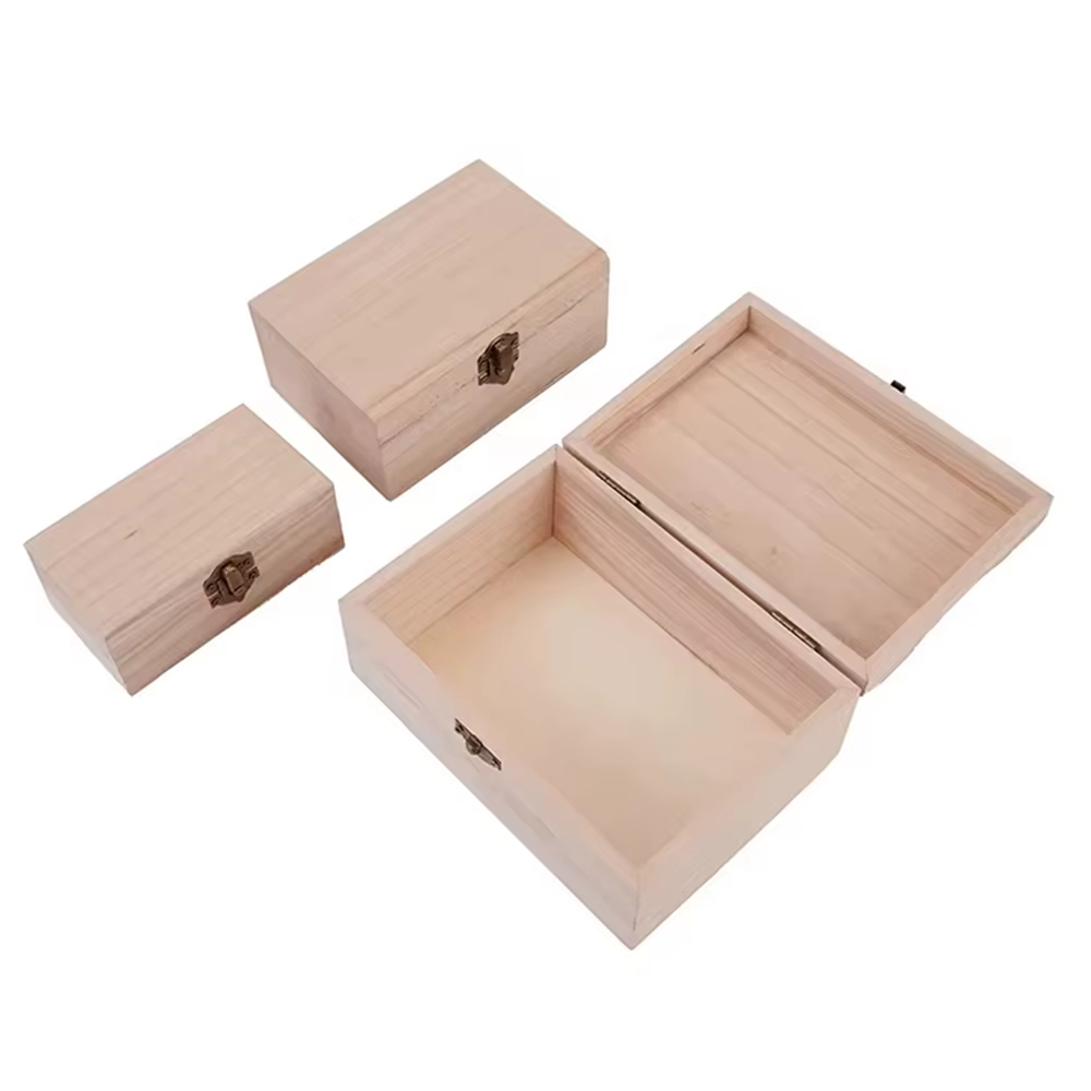 Boîtes de rangement carrées à charnière en bois uni Scotch couleur bûche