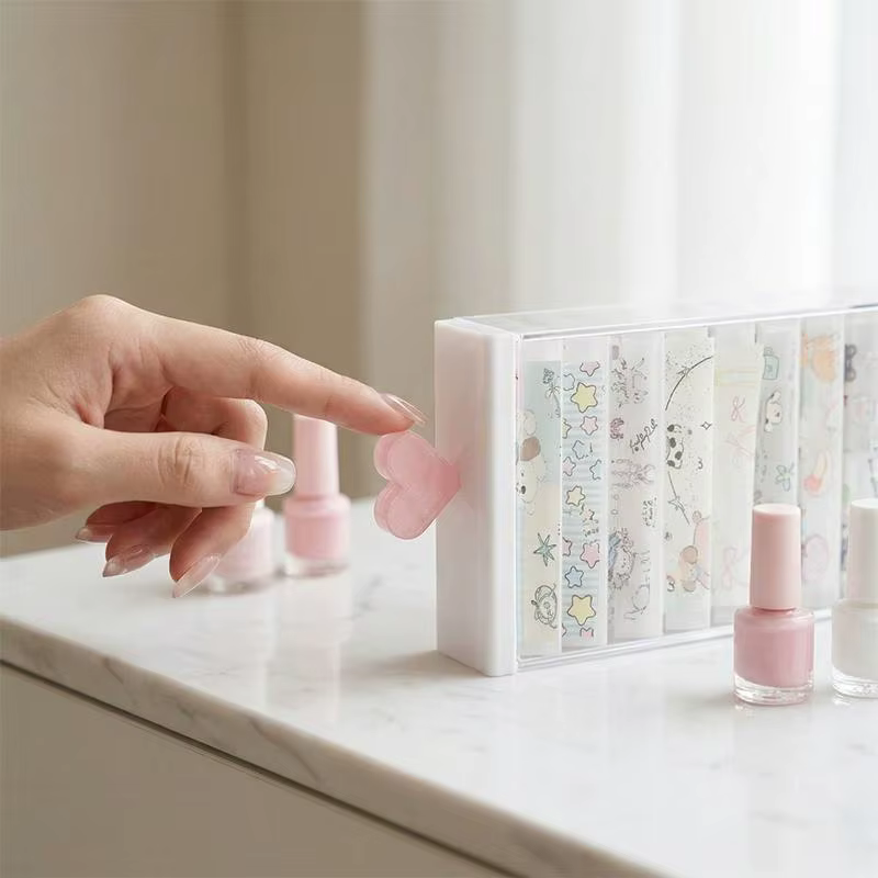 Organisateur de papier transfert pour ongles, boîte de rangement à motif de dessin animé avec support de présentation, grande capacité, support pour fournitures artistiques pour salon et maison