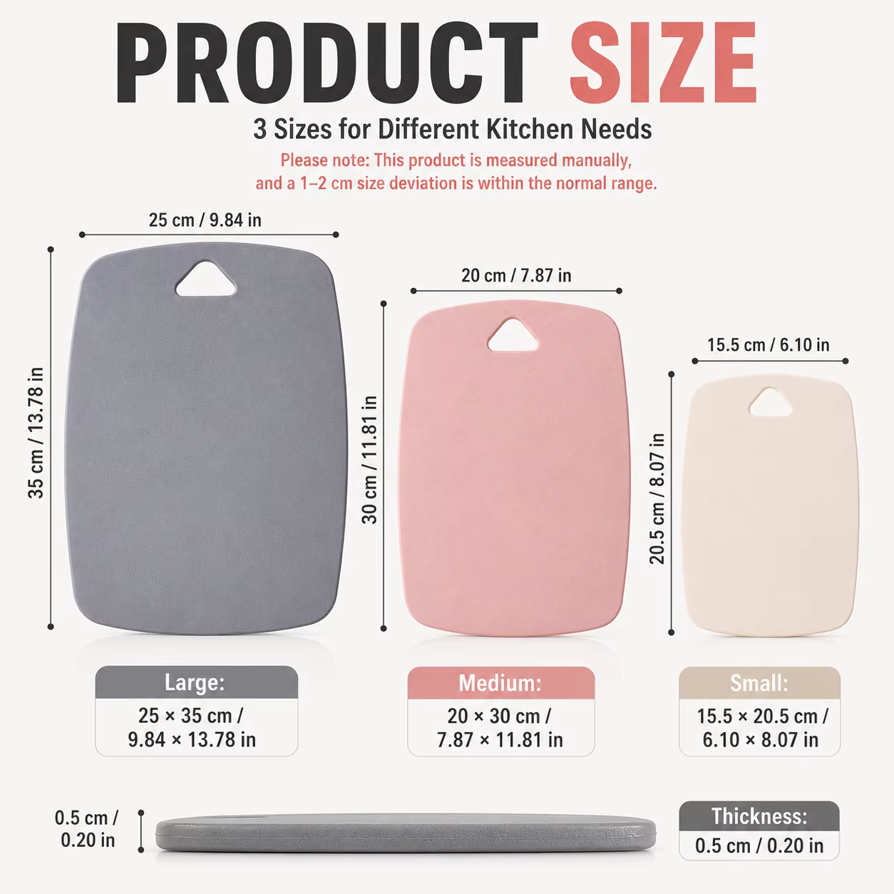 Ensemble de 3 planches à découper en plastique pour la cuisine, épaisses, colorées, antidérapantes, double face, pour viande et fruits
