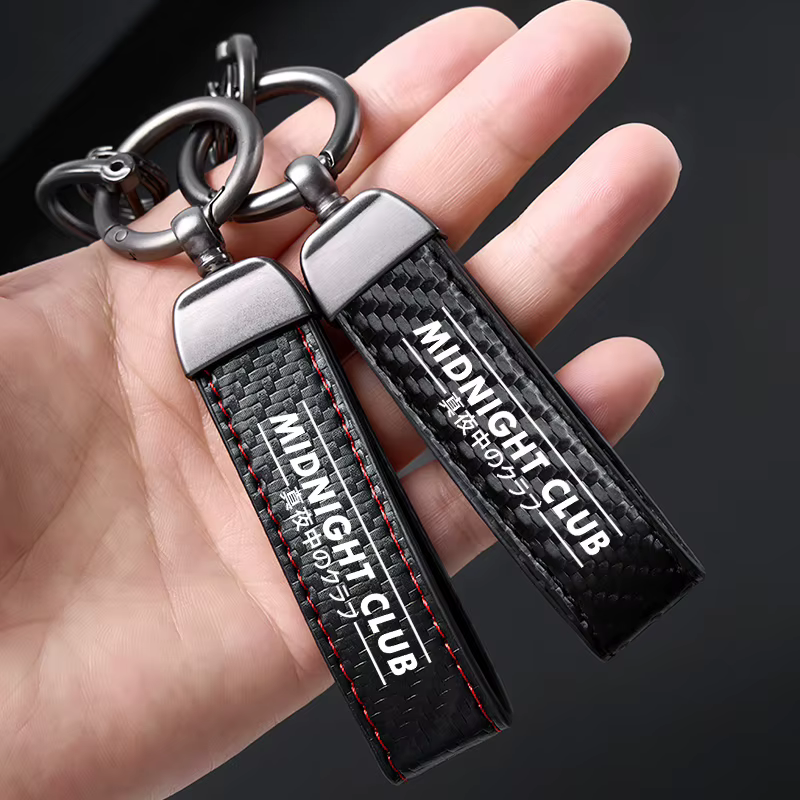 Porte-clés de voiture en cuir et Fiber de carbone avec logo du Club de minuit