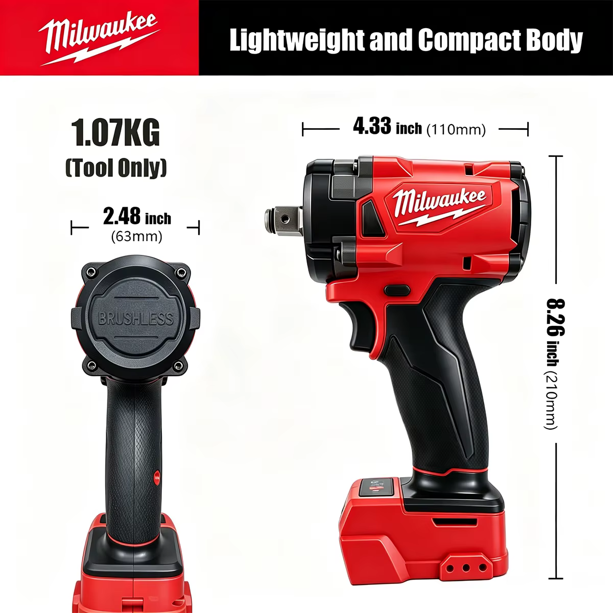 Clé à chocs sans fil Milwaukee 1/2' M18 FUEL Brushless 650N.m 9000RPM avec 3 lumières LED