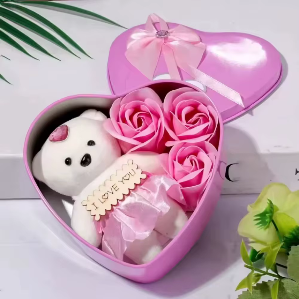 Coffret cadeau ours Rose pour la saint-valentin