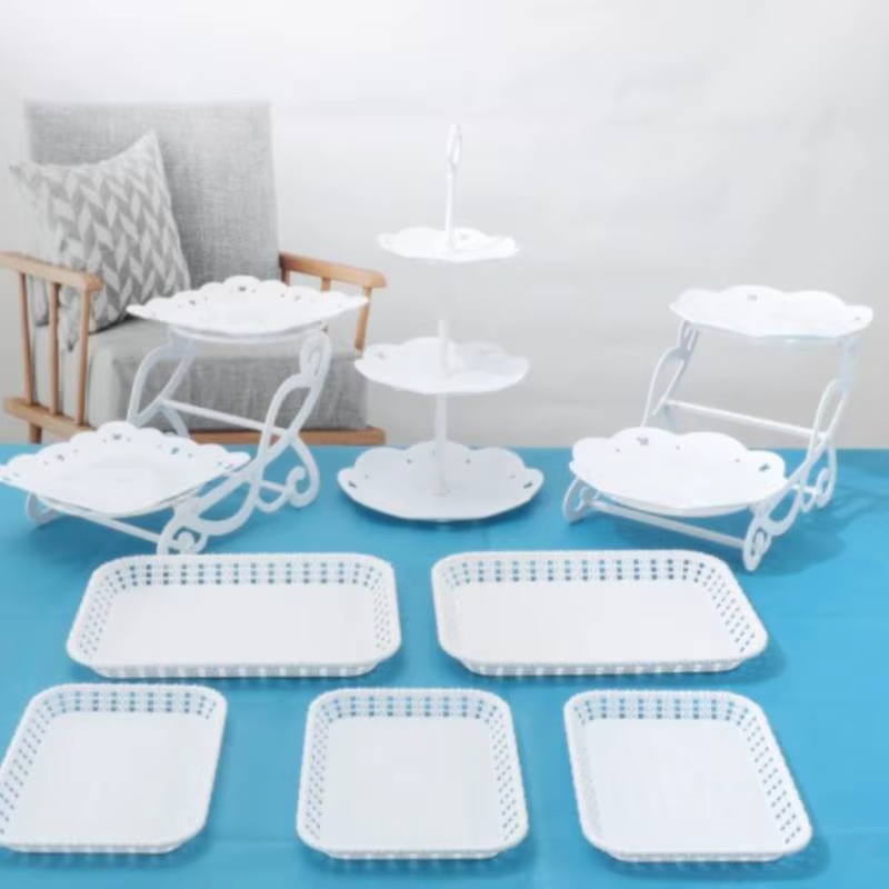 Plats de support de gâteau Chi Snacks, assiettes en plastique, bonbons, salon, maison, assiette de fruits à trois couches, panier de fruits moderne créatif