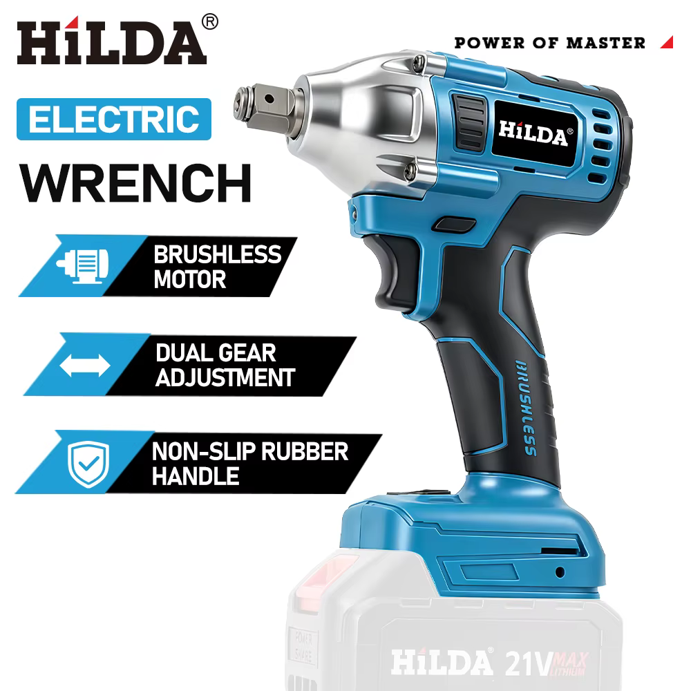HILDA clé à chocs électrique 18V bleu sans brosse/brossé Rechargeable 1/2 clé à douille perceuse à main sans fil pour batterie Makita