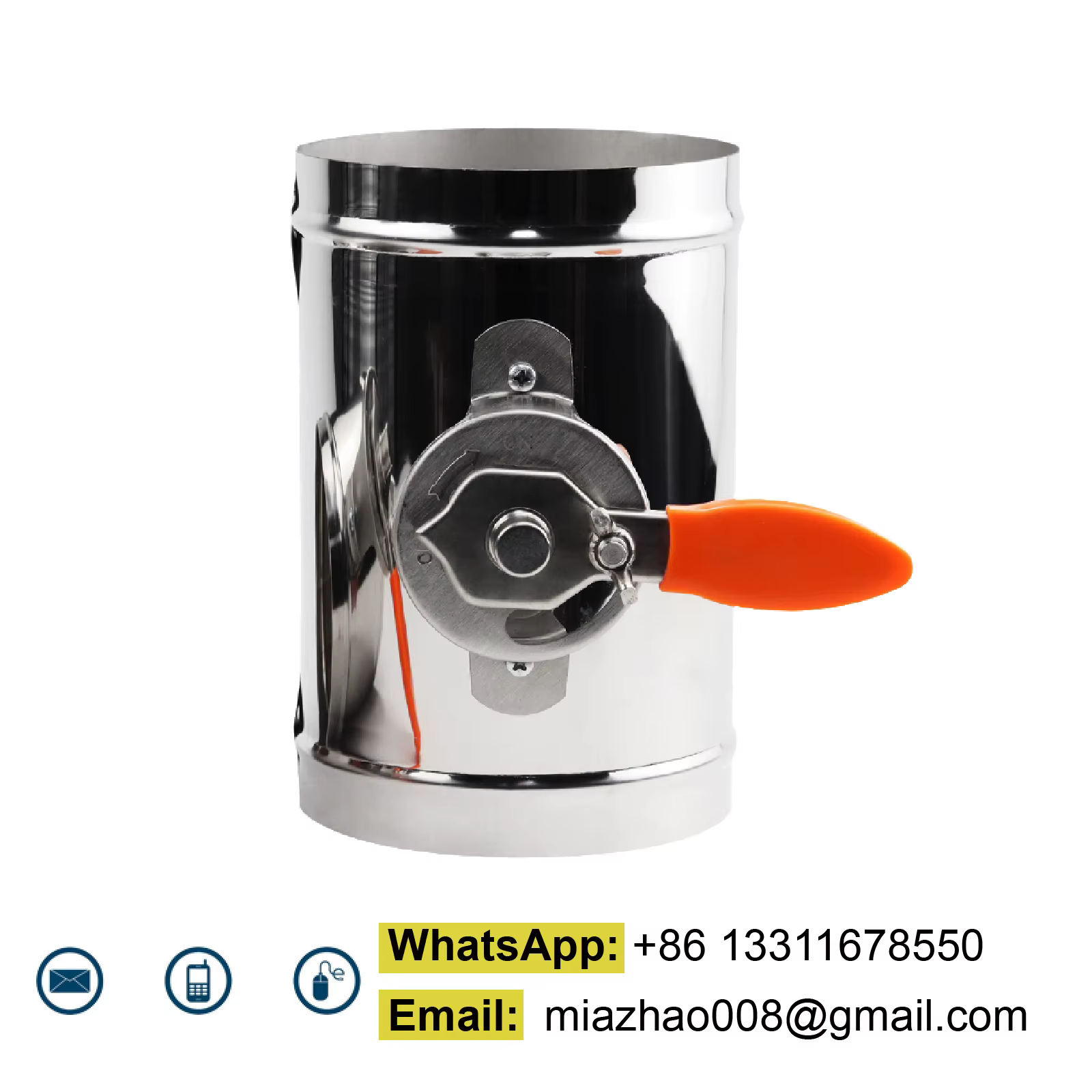 Vanne de Régulation d’Air Inox 201 avec Lame Silicone Clapet de Ventilation Ø51-150mm Bride 25mm pour Cuisine Usine