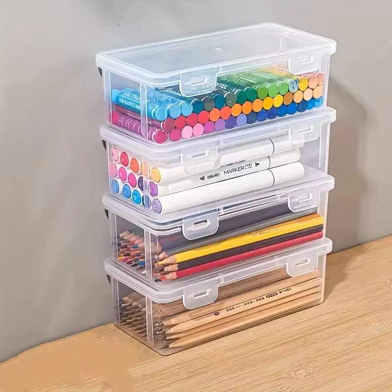 Lot de 4 boîtes de rangement transparentes en PP de grande taille avec couvercles