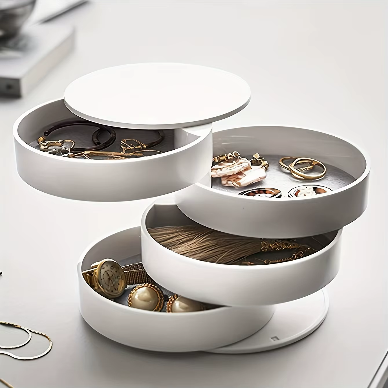 Boîte de rangement rotative multi-couches ITECHJOY avec couvercle pour accessoires de cheveux