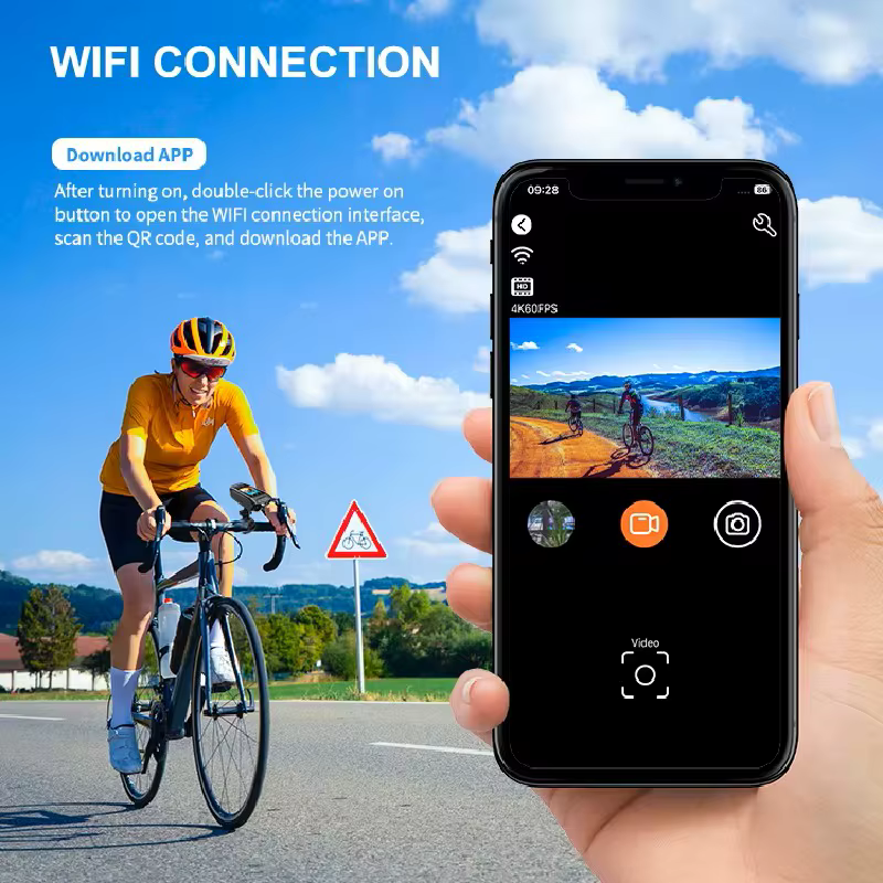 Caméra d'action HD 4K 60FPS pour casque de moto