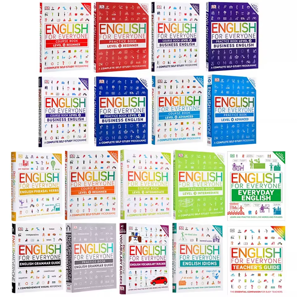 English for Everyone DK, Course Practice Level 1 2 3 4, Business, Guide de grammaire, Verbes phraséaux, Construction du vocabulaire, Livre d'anglais