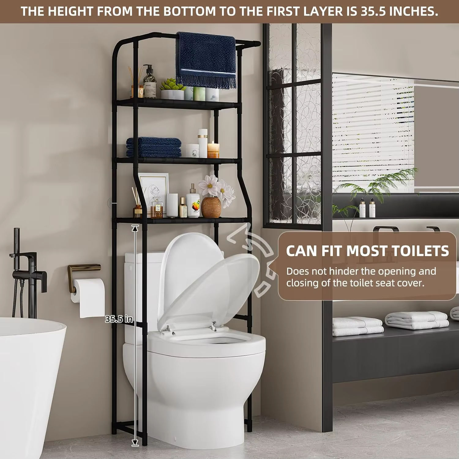 Étagère de rangement au-dessus des toilettes