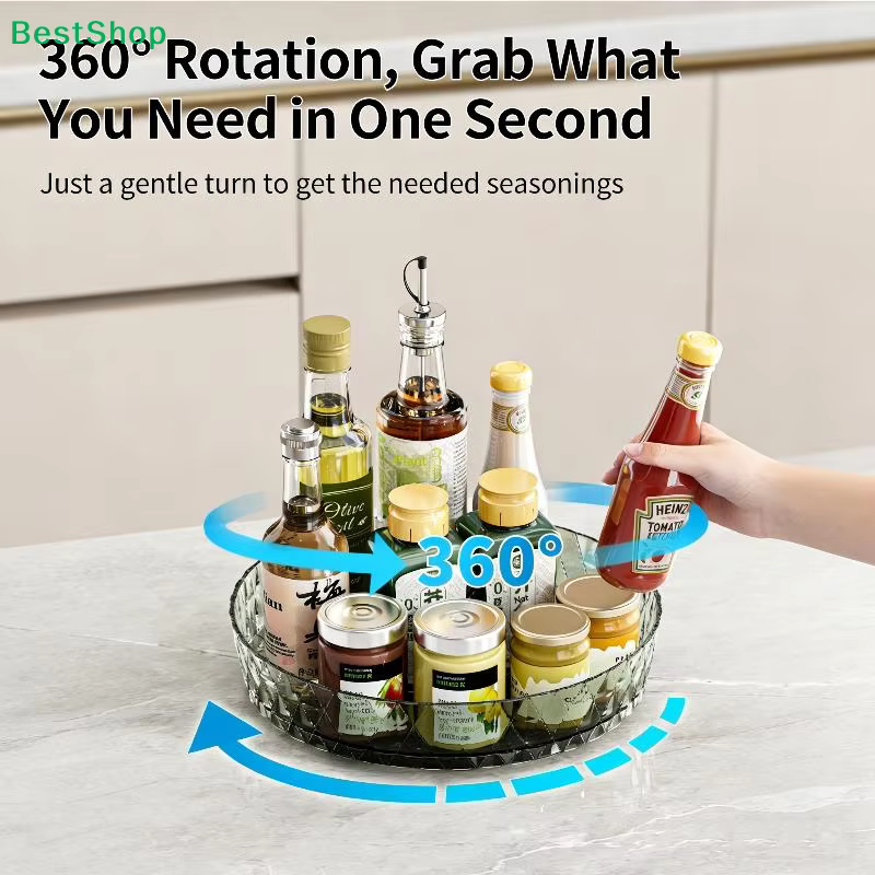 360 °   Étagère rotative, plateau de rangement multifonctionnel pour comptoirs de cuisine, étagère à épices, plateau de rangement pour bureau de salon