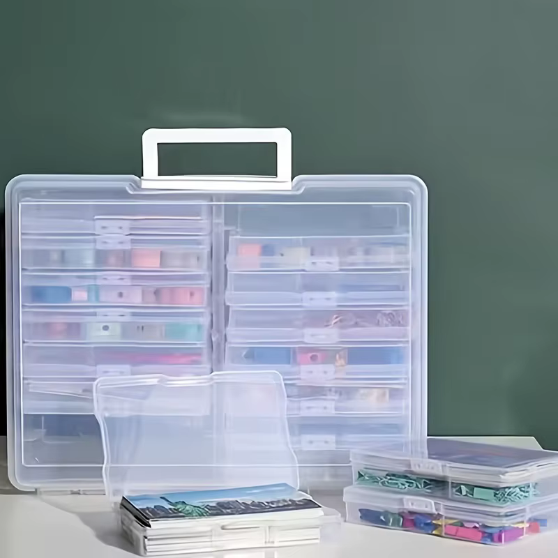 Boîte de rangement de photos en plastique à 16 compartiments avec poignée