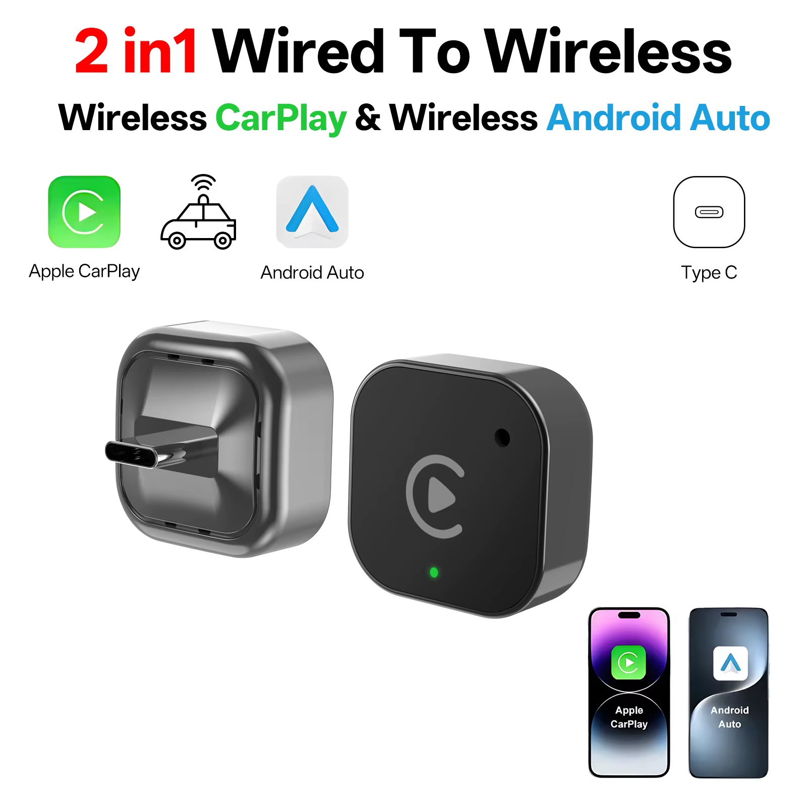 Adaptateur USB C sans fil CarPlay et Android Auto