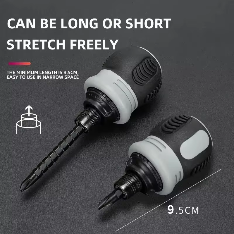 Tournevis à cliquet ergonomique à manche court avec 12 embouts double face multi-spécifications pour la réparation de meubles électroniques et de bricolage