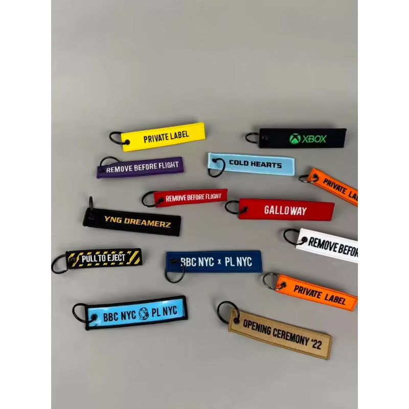 Porte-clés avec LOGO personnalisé, sangle en toile vierge, porte-clés brodé personnalisé, ruban populaire pour moto, accessoire de sac