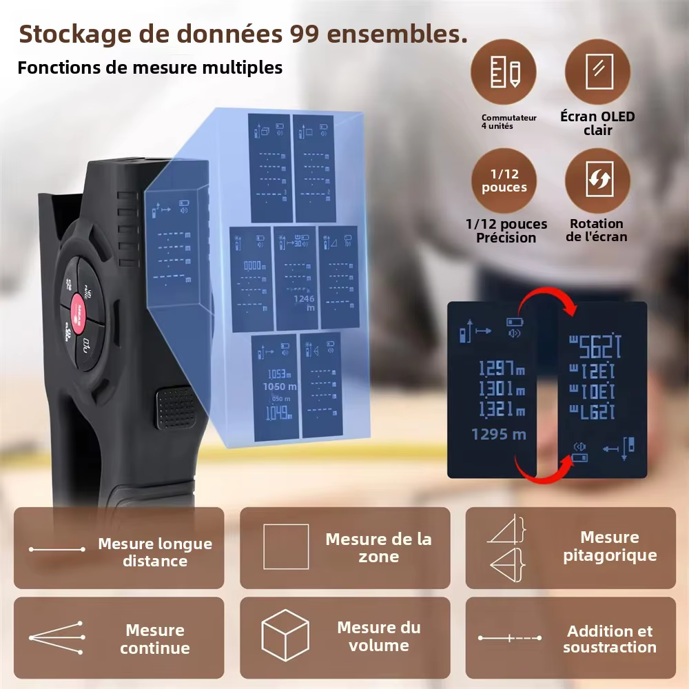 Ruban à mesurer Laser 3 en 1
