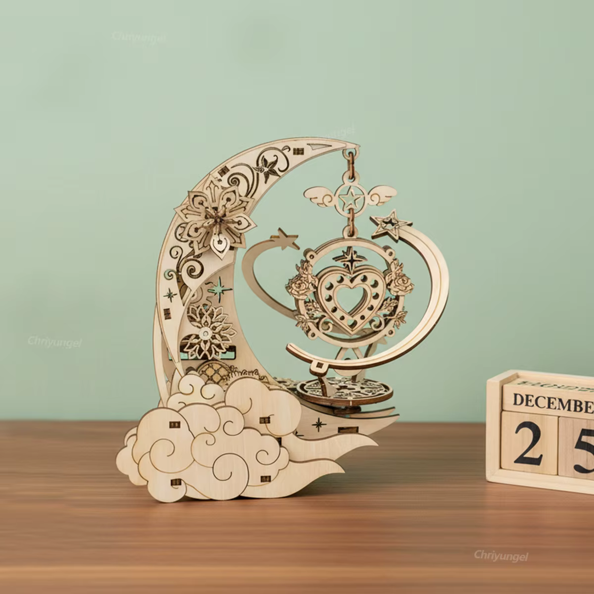 Puzzle en bois 3D, boîte à musique lune et étoile