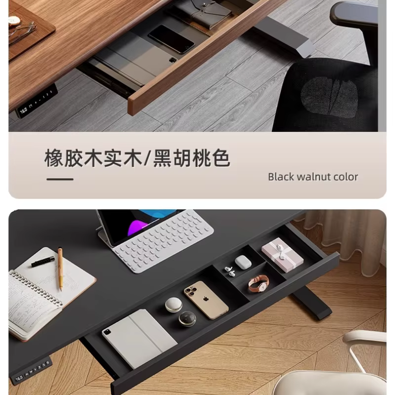 Organisateur de tiroir sous le bureau, étagère de rangement sur pied en bois de noyer noir, accessoire de bureau, organisateur de bureau d'ordinateur caché