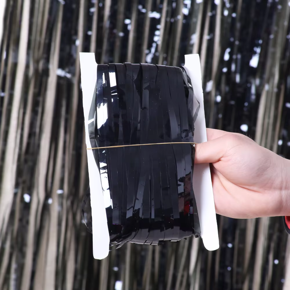Rideaux à franges en feuille de guirlandes métalliques noires