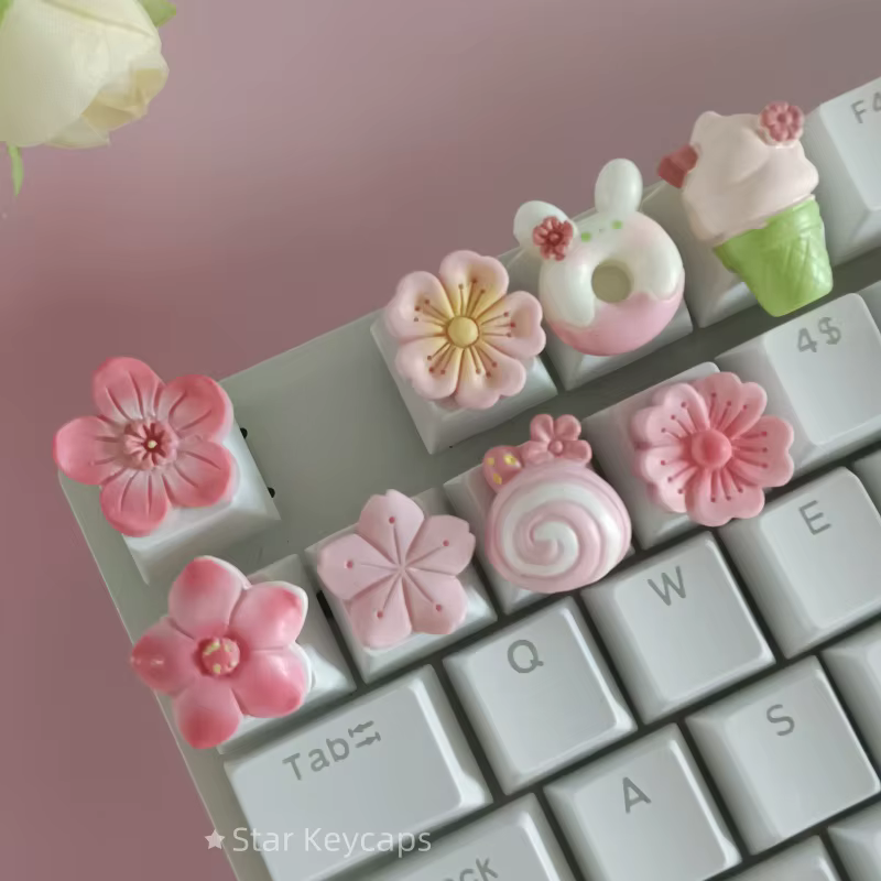 Capuchons de touches de clavier Sakura rose personnalisés, capuchons de touches artisanaux à fleurs pour arbre transversal, accessoires de jeu pour clavier mécanique