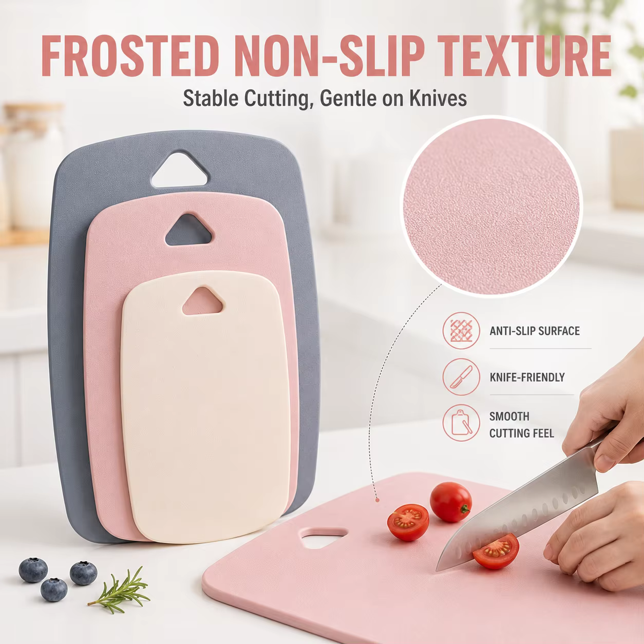 Ensemble de 3 planches à découper en plastique pour la cuisine, épaisses, colorées, antidérapantes, double face, pour viande et fruits