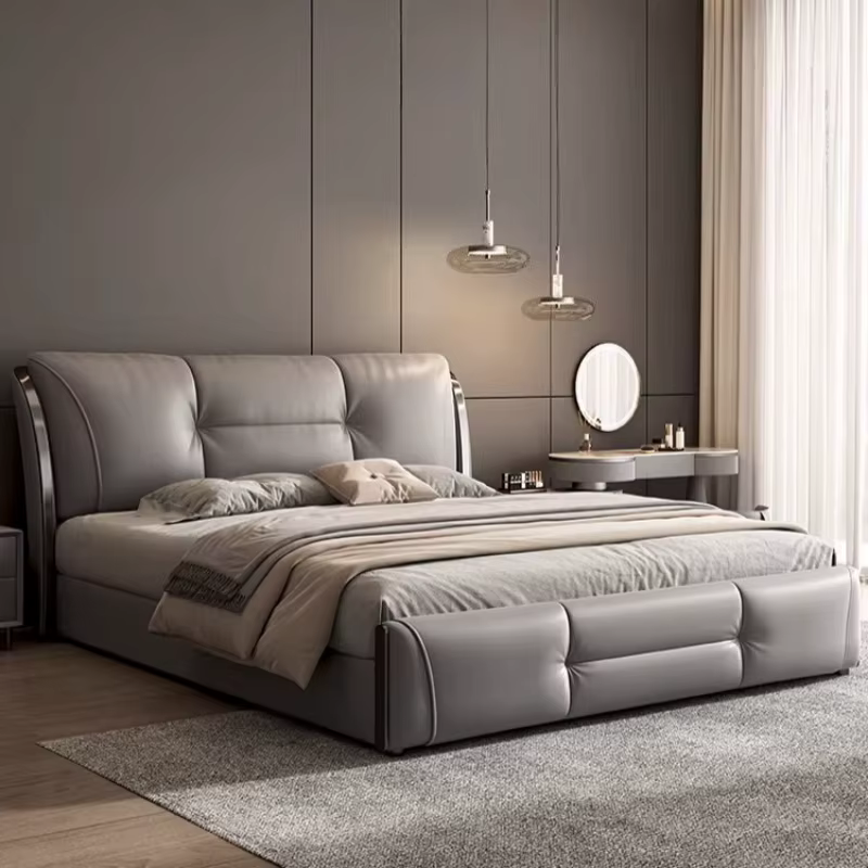 Lit double en cuir pleine fleur avec rangement